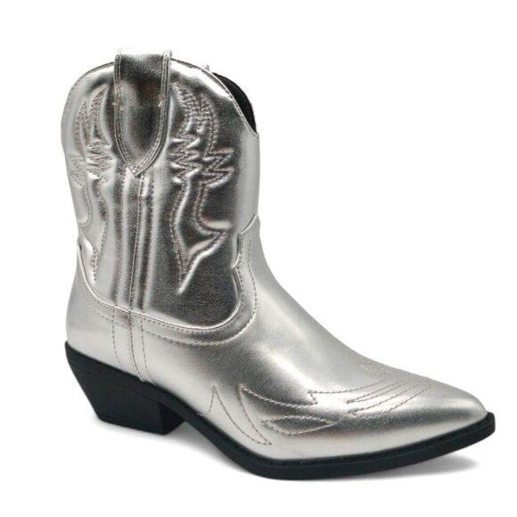 Soda Rigging S  Size 7 Silver Metallic Embroidered Western Stitch Ankle Boots - Picture 7 of 15